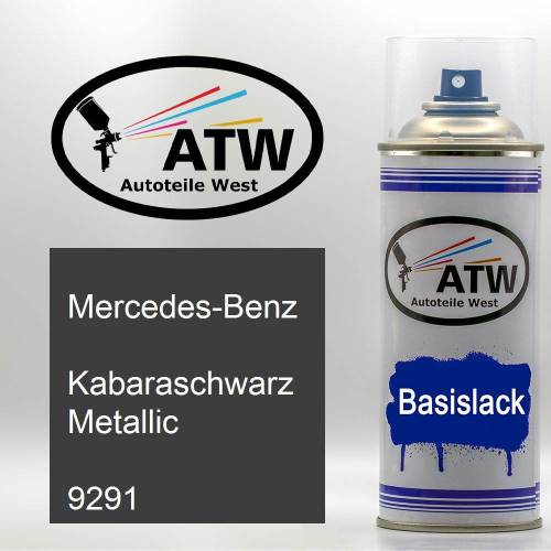 Mercedes-Benz, Kabaraschwarz Metallic, 9291: 400ml Sprühdose, von ATW Autoteile West.